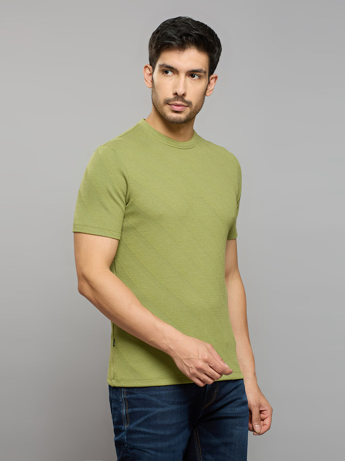 Men's Light Olive Solid Slim Fit T-Shirts