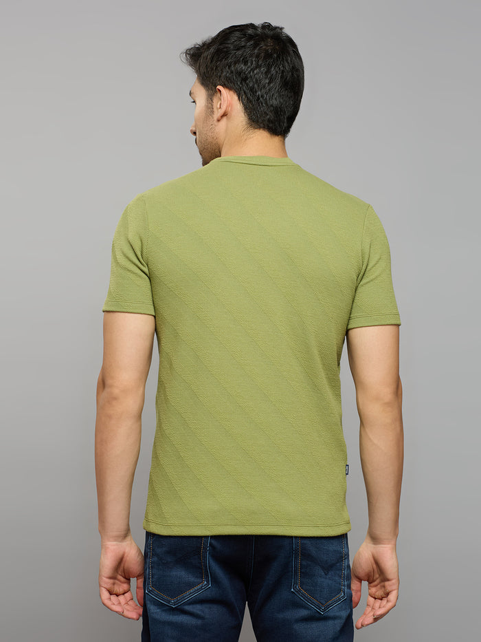 Men's Light Olive Solid Slim Fit T-Shirts