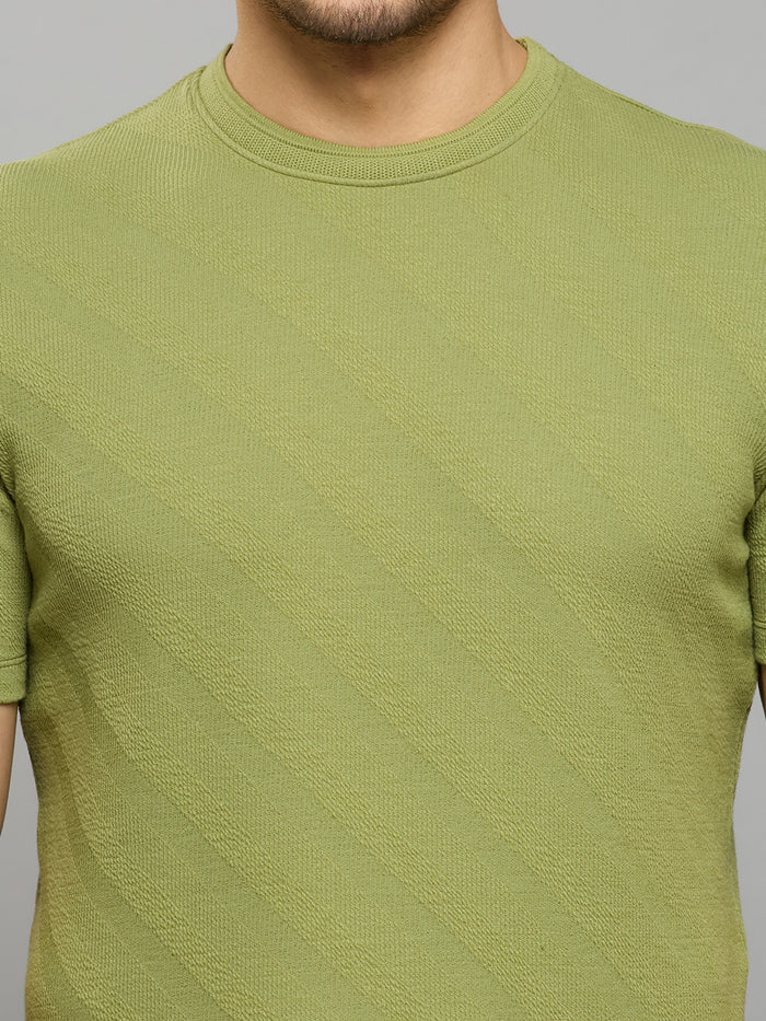 Men's Light Olive Solid Slim Fit T-Shirts