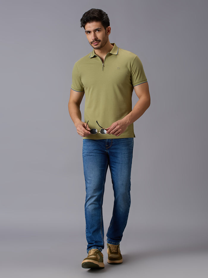 Men's Light Olive Solid Slim Fit T-Shirts