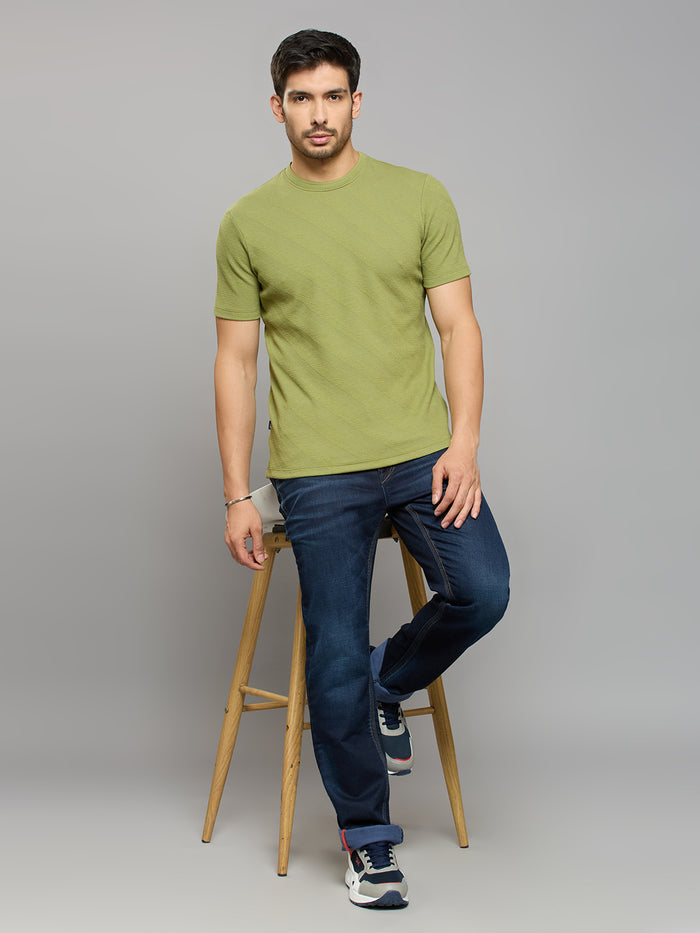 Men's Light Olive Solid Slim Fit T-Shirts