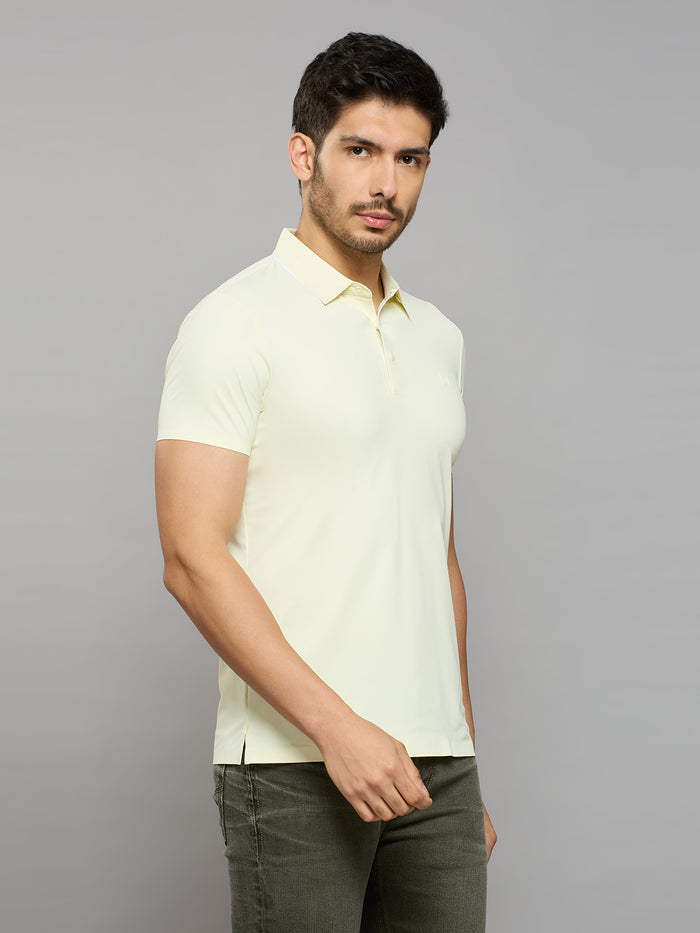 Men's Light Yellow Solid Slim Fit T-Shirts