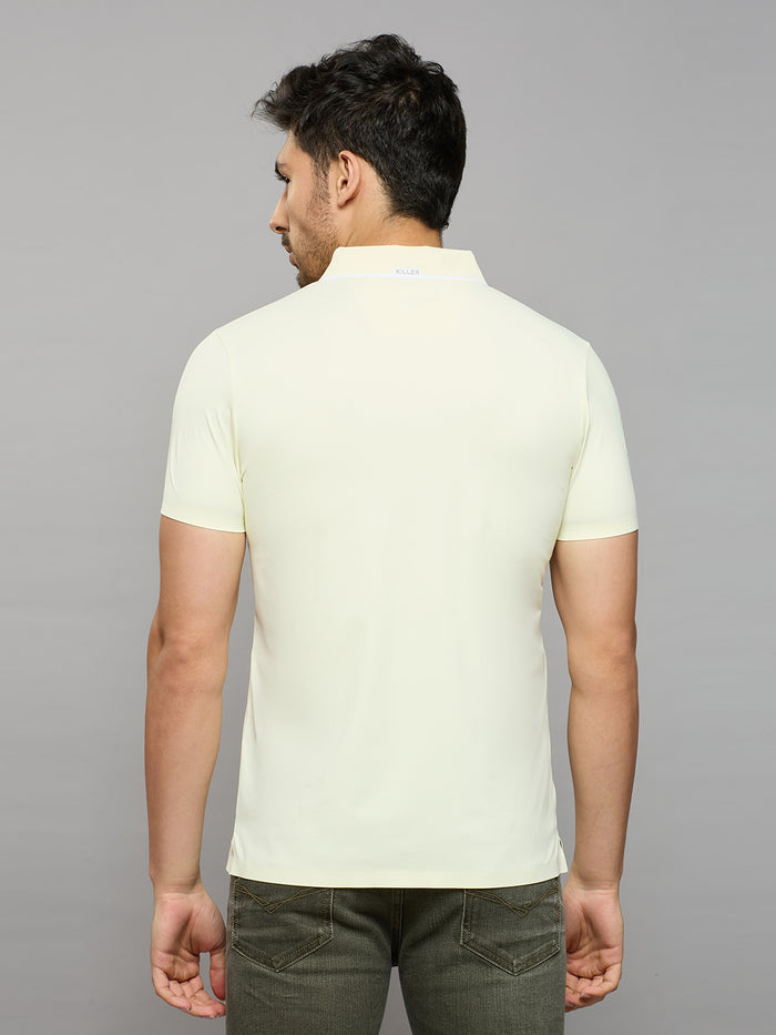 Men's Light Yellow Solid Slim Fit T-Shirts