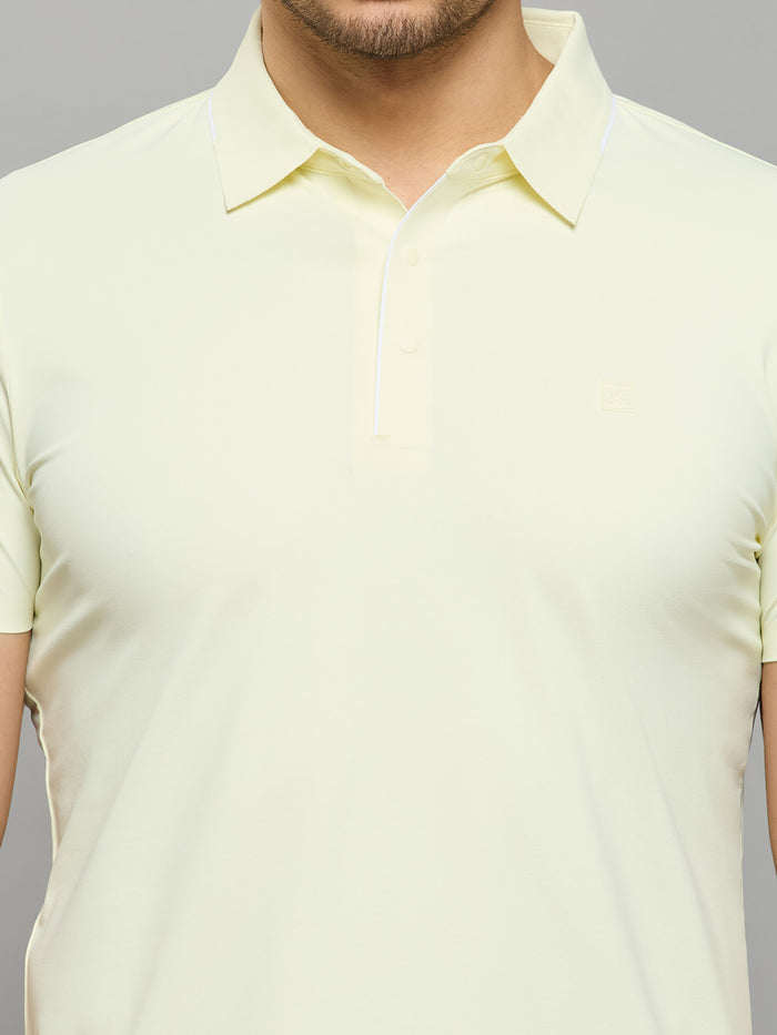 Men's Light Yellow Solid Slim Fit T-Shirts
