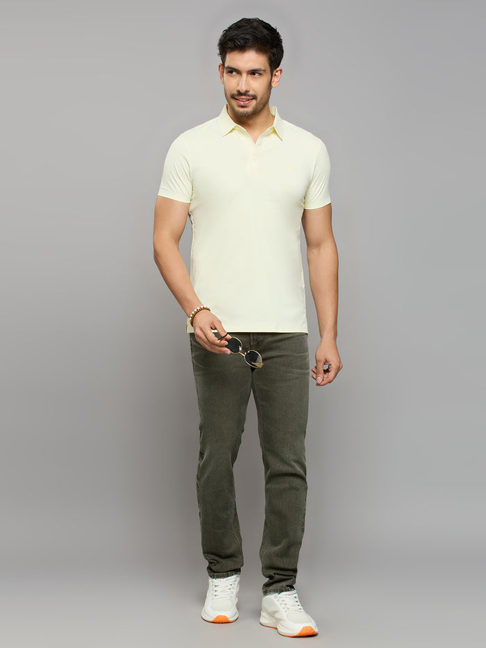 Men's Light Yellow Solid Slim Fit T-Shirts