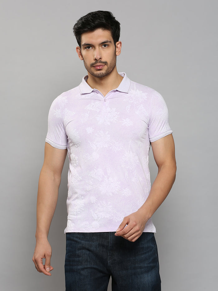 Men's Lilac Printed Slim Fit T-Shirts