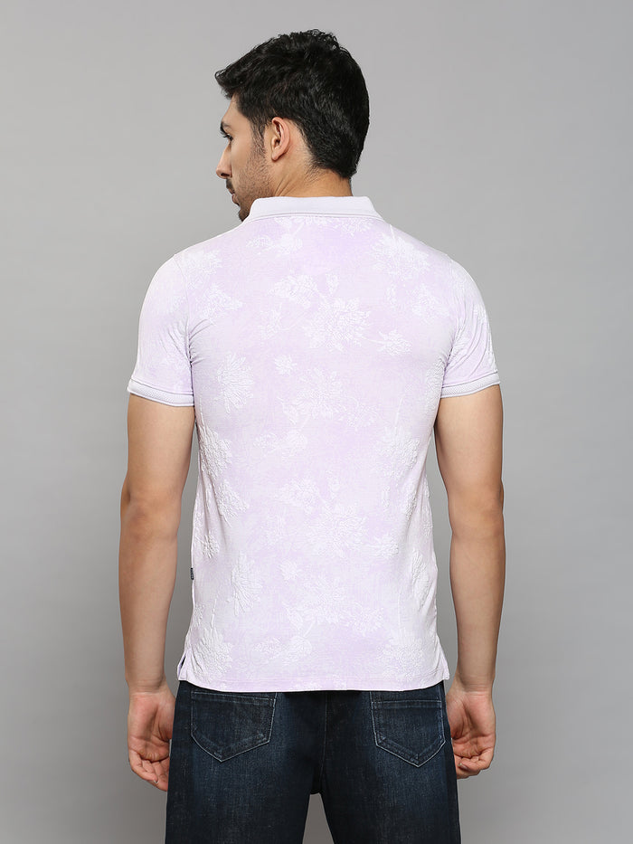 Men's Lilac Printed Slim Fit T-Shirts