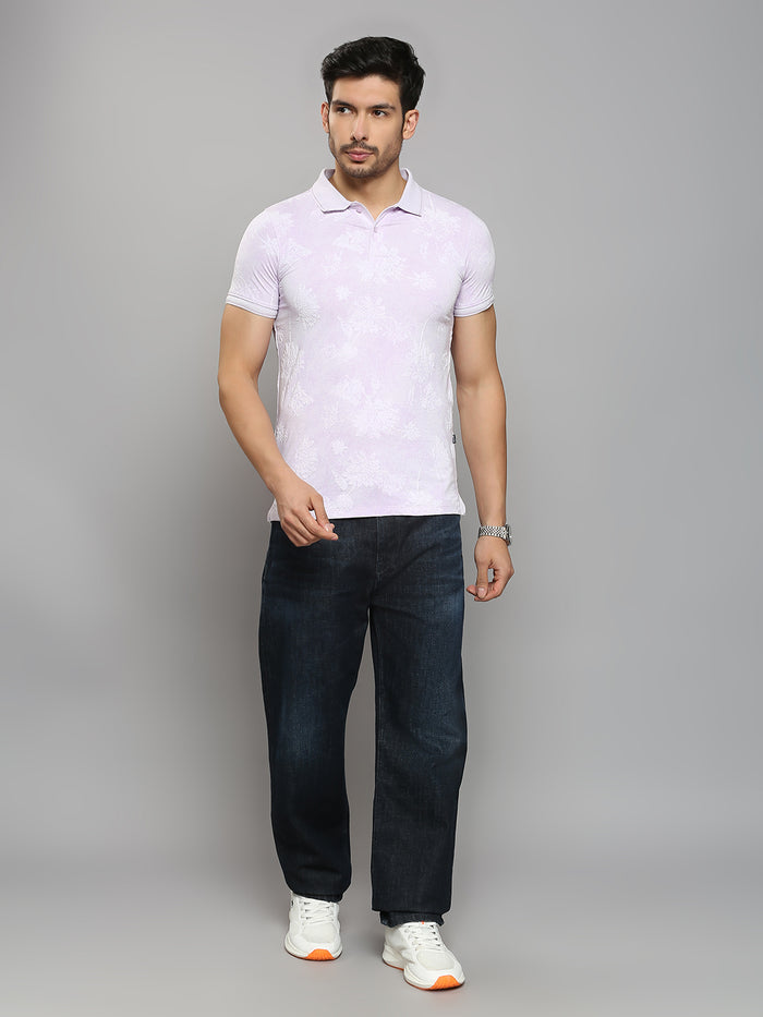 Men's Lilac Printed Slim Fit T-Shirts