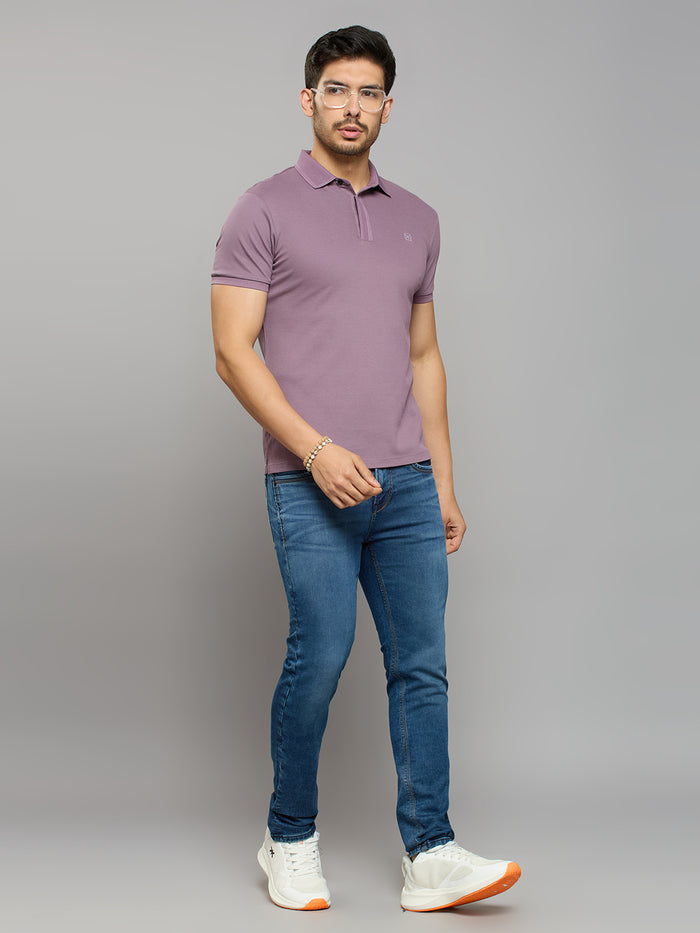 Men's Lilac Solid Slim Fit T-Shirts