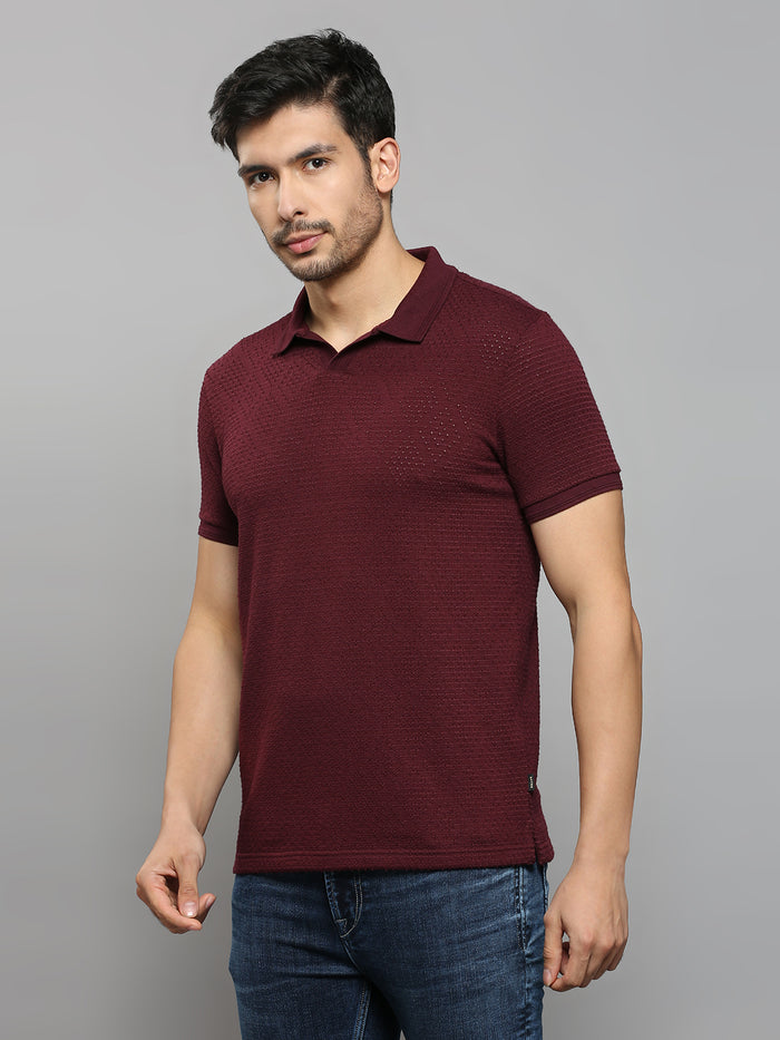 Men's Maroon Solid Slim Fit T-Shirts