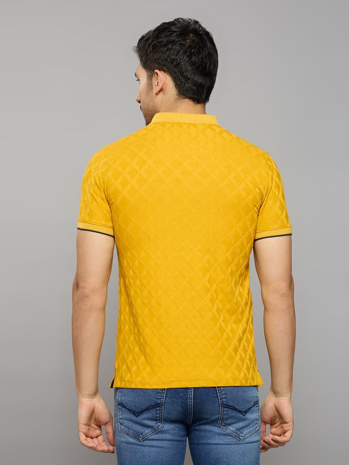 Men's Mustard Printed Slim Fit T-Shirts