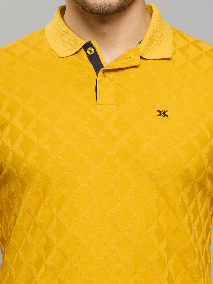 Men's Mustard Printed Slim Fit T-Shirts