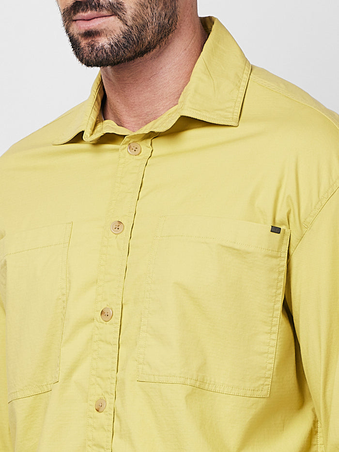 Men's Mustard Solid Loose Fit Shirts