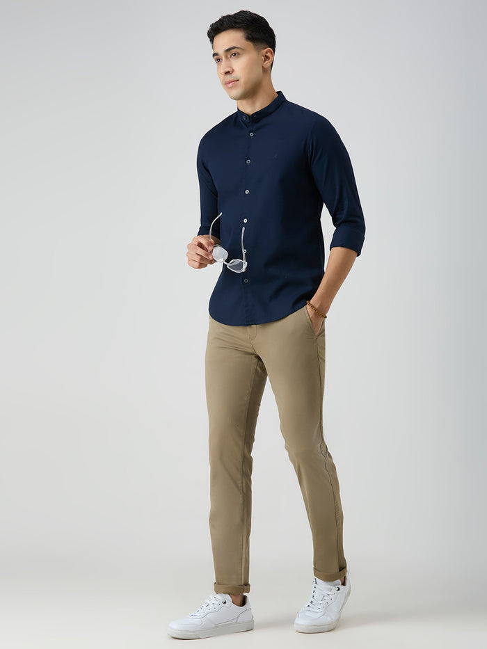 Men's Navy Blue Printed Slim Fit Shirts