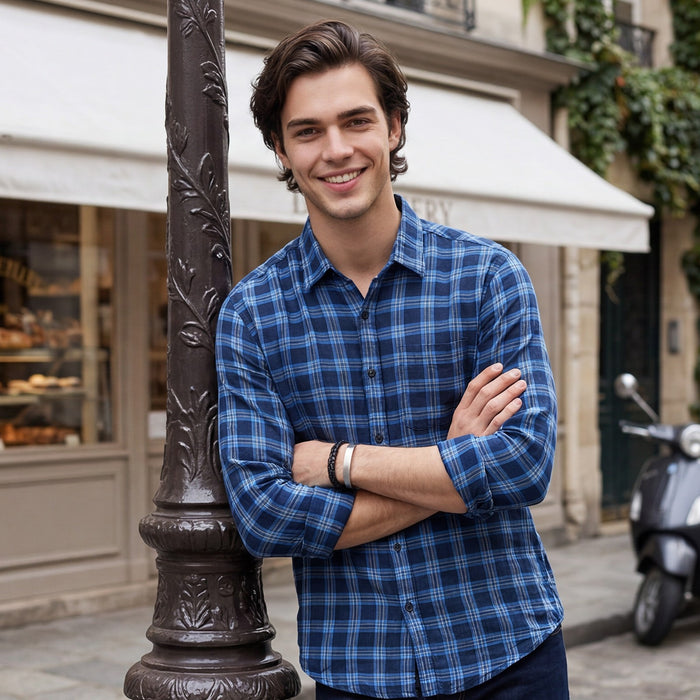 Men's Navy Checks Slim Fit Shirts