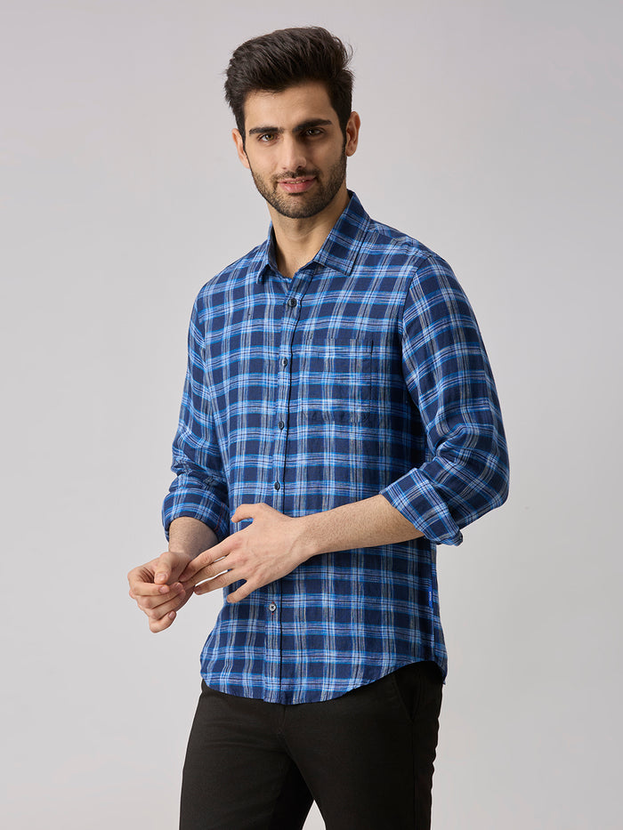 Men's Navy Checks Slim Fit Shirts