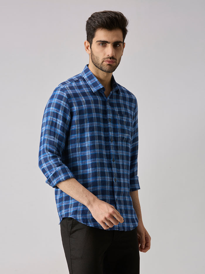 Men's Navy Checks Slim Fit Shirts