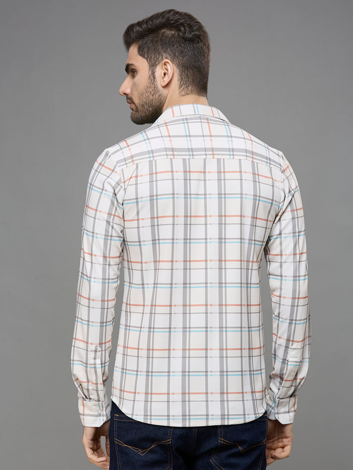 Men's Off White Checks Slim Fit Shirts