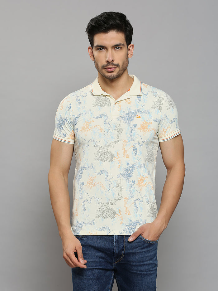 Men's Off White Printed Slim Fit T-Shirts
