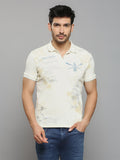 Men's Off White Printed Slim Fit T-Shirts
