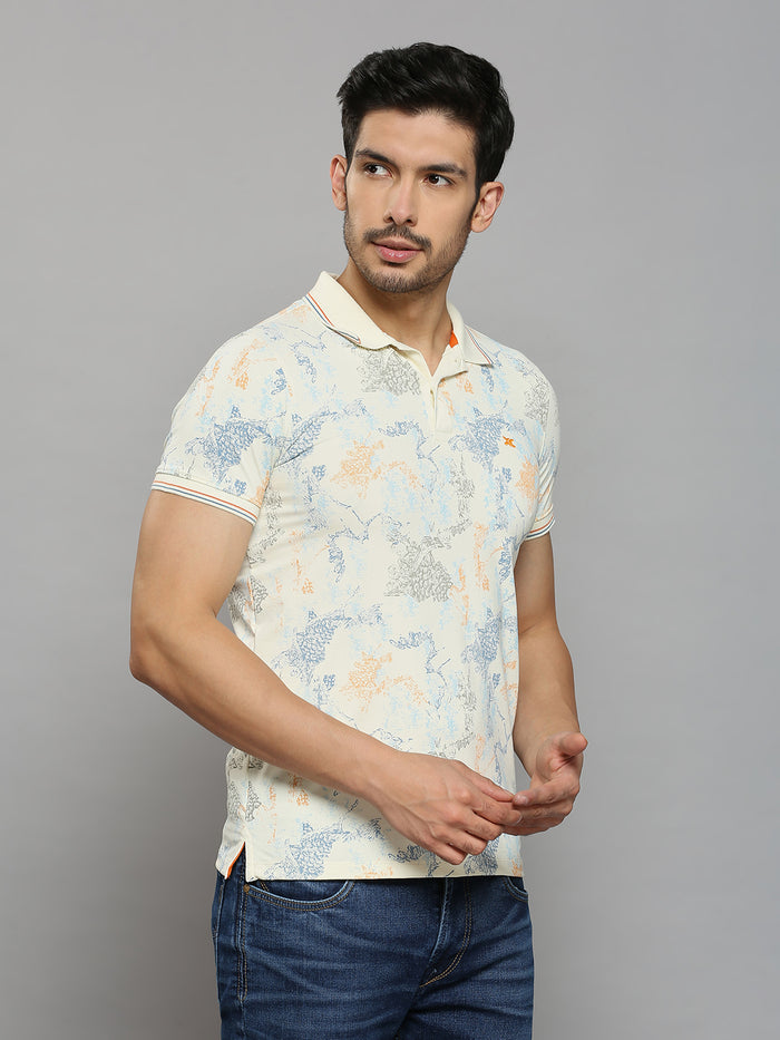 Men's Off White Printed Slim Fit T-Shirts