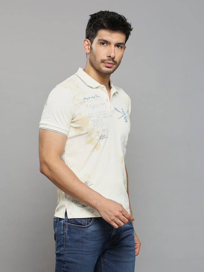 Men's Off White Printed Slim Fit T-Shirts