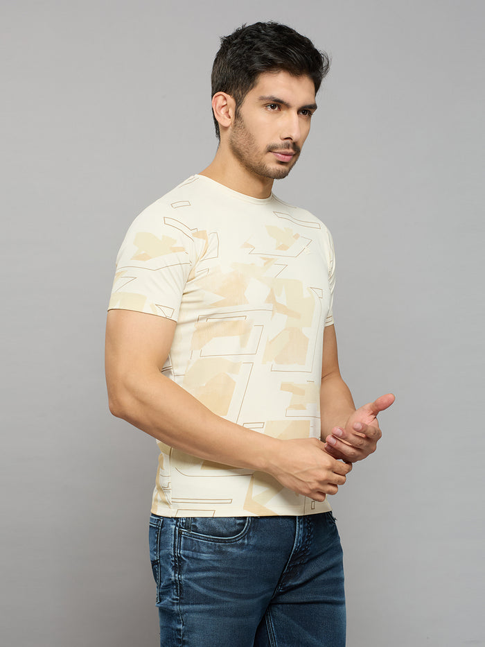Men's Off White Printed Slim Fit T-Shirts