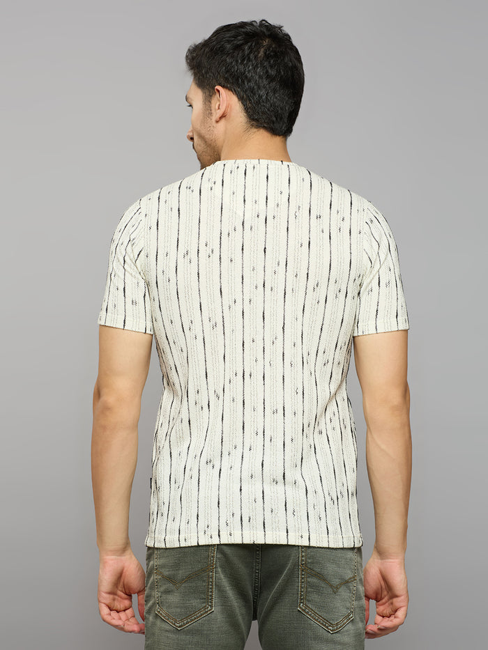 Men's Off White Printed Slim Fit T-Shirts