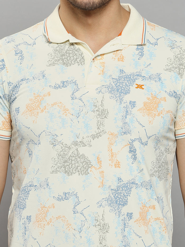 Men's Off White Printed Slim Fit T-Shirts