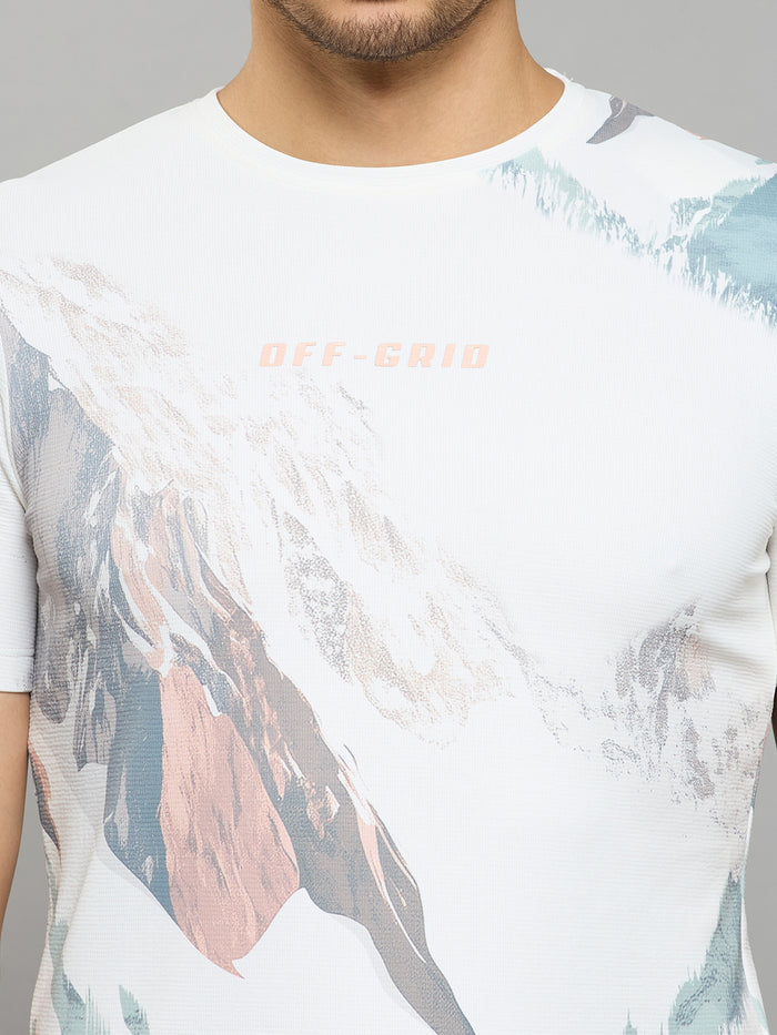 Men's Off White Printed Slim Fit T-Shirts