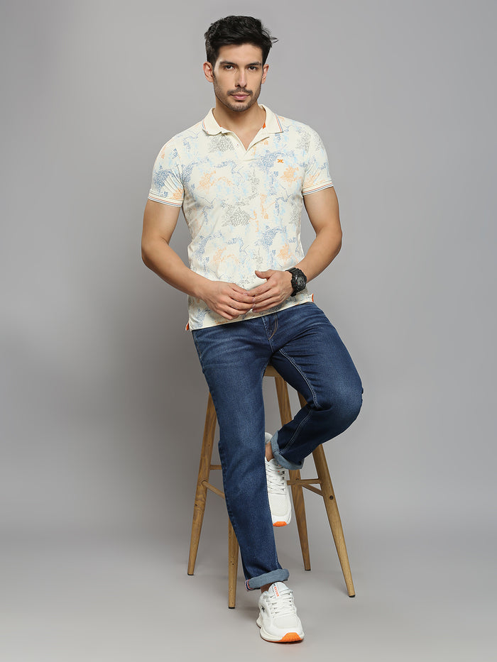 Men's Off White Printed Slim Fit T-Shirts