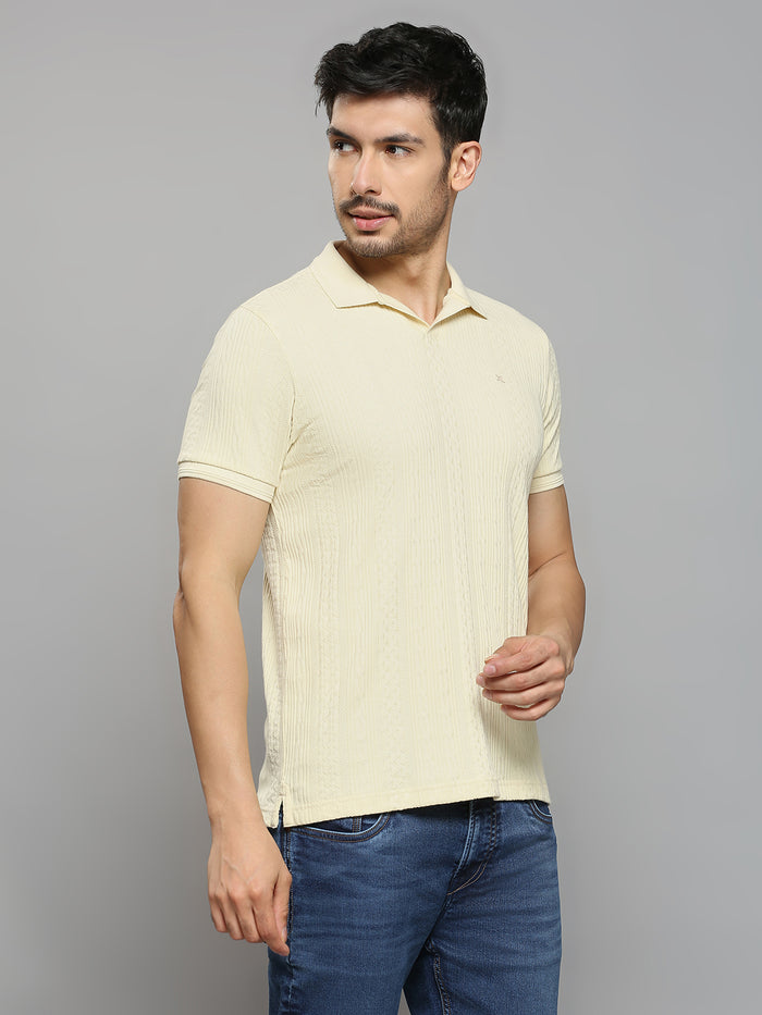 Men's Off White Solid Slim Fit T-Shirts