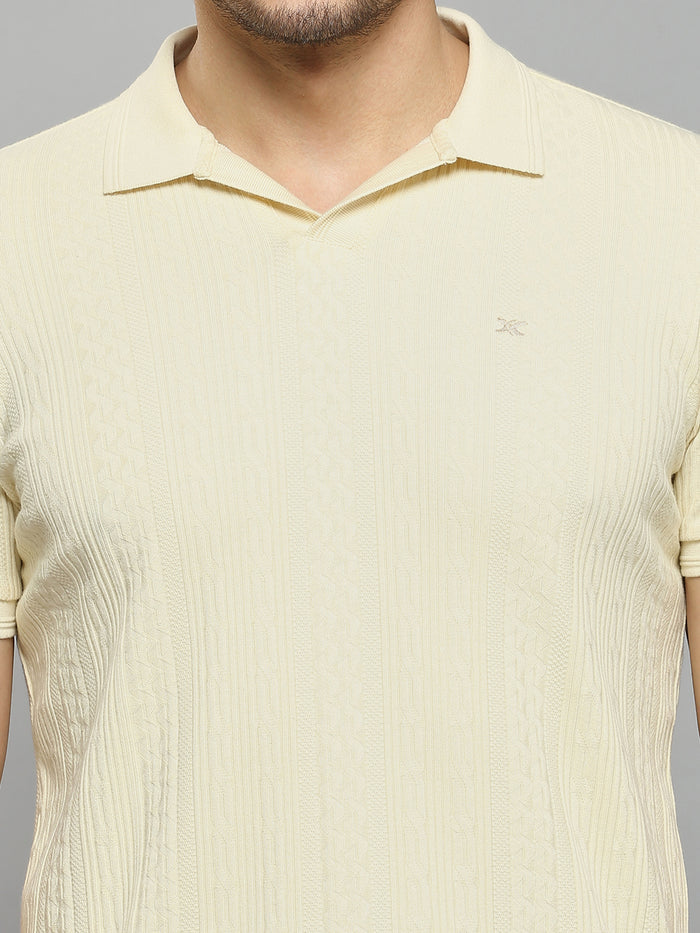 Men's Off White Solid Slim Fit T-Shirts