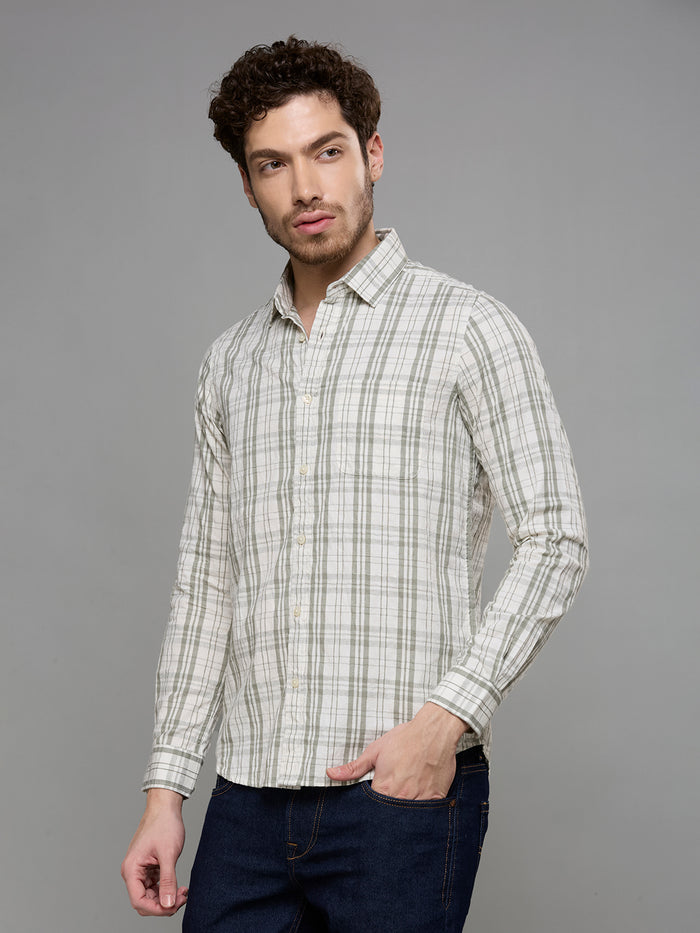 Men's Olive Checks Slim Fit Shirts