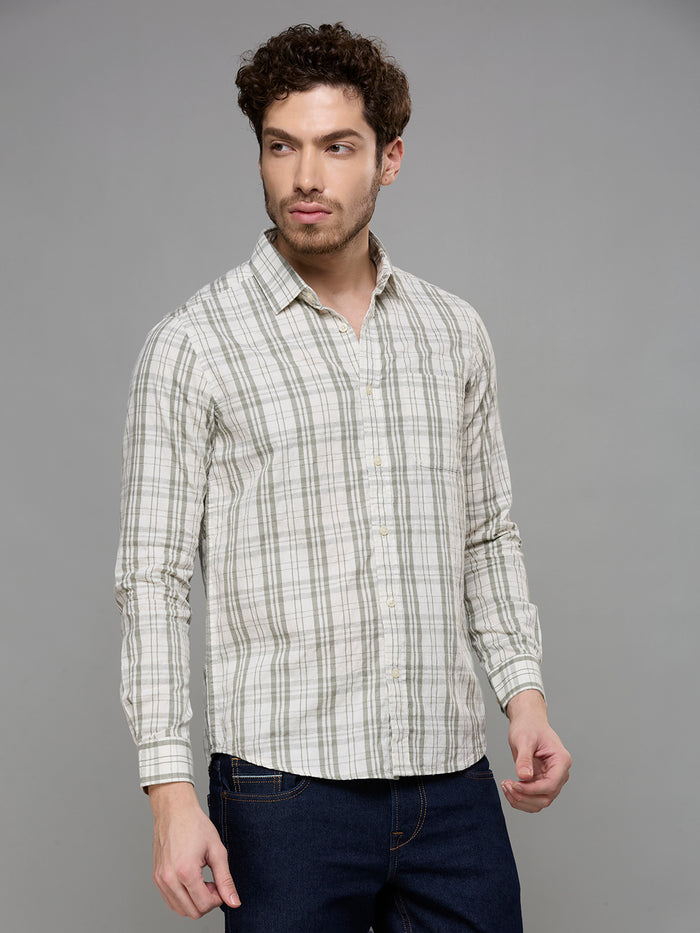 Men's Olive Checks Slim Fit Shirts
