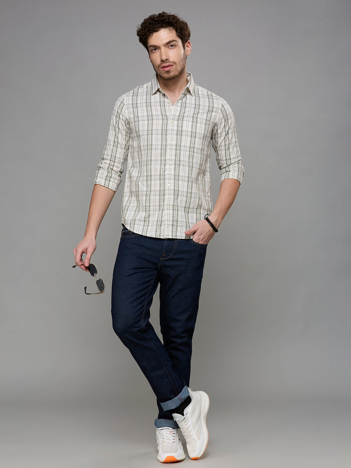 Men's Olive Checks Slim Fit Shirts