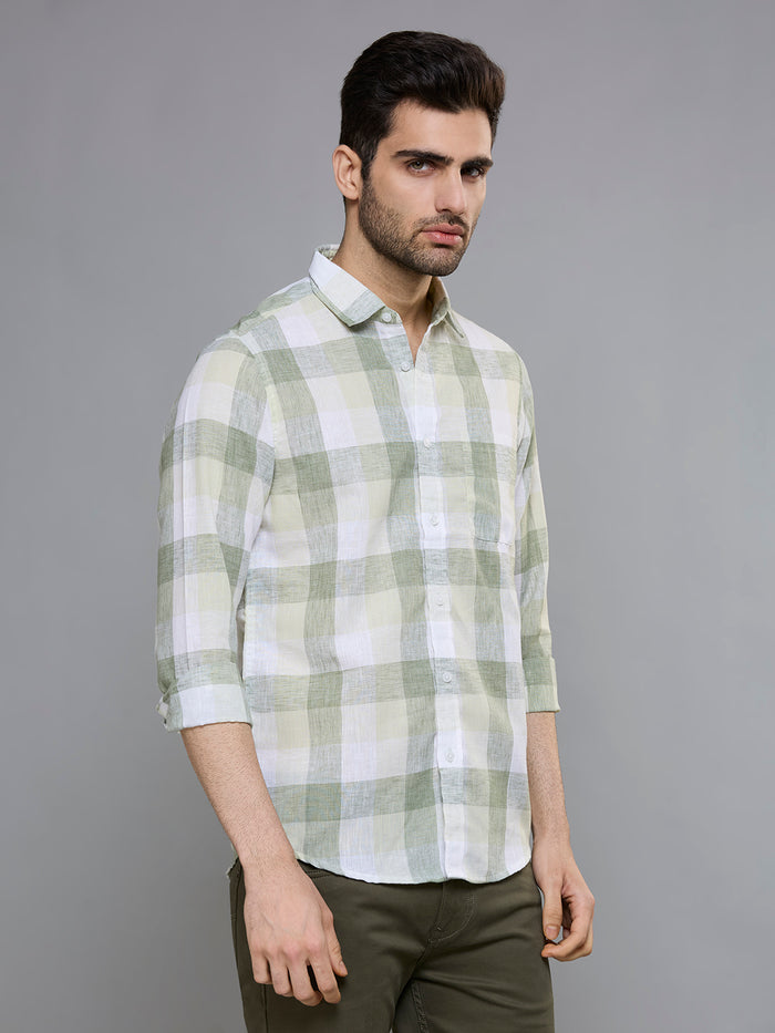 Men's Olive Green Checks Slim Fit Shirts
