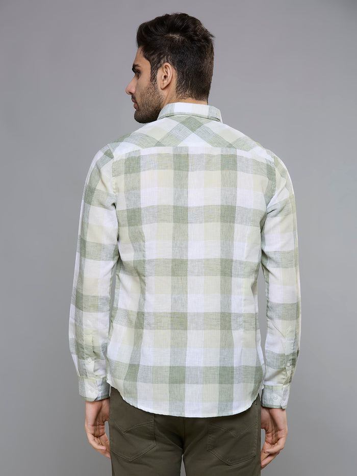Men's Olive Green Checks Slim Fit Shirts