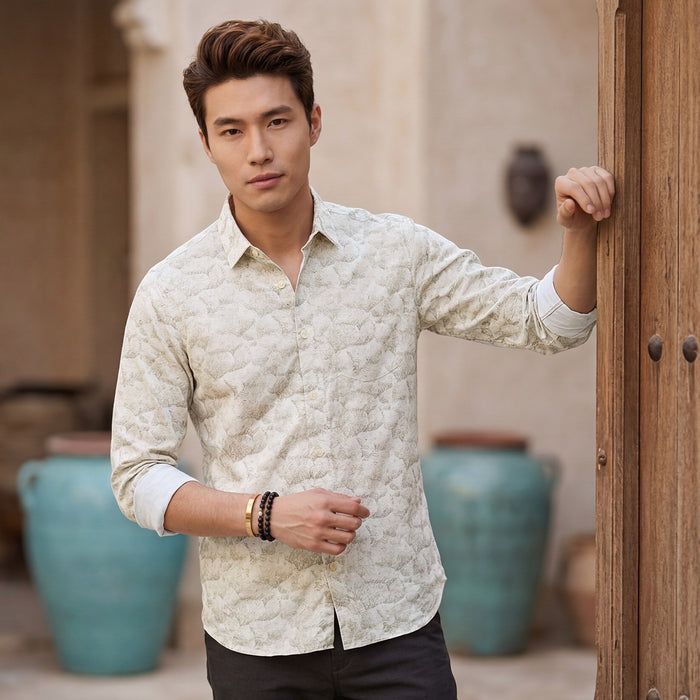 Men's Olive Printed Slim Fit Shirts