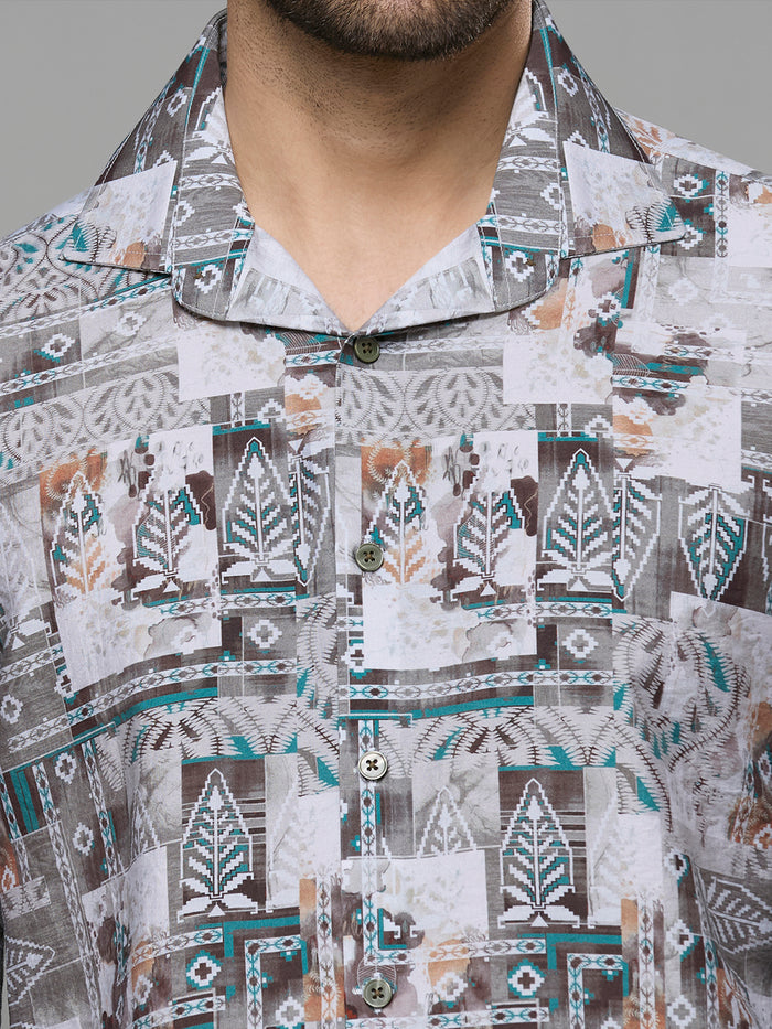 Men's Olive Printed Slim Fit Shirts
