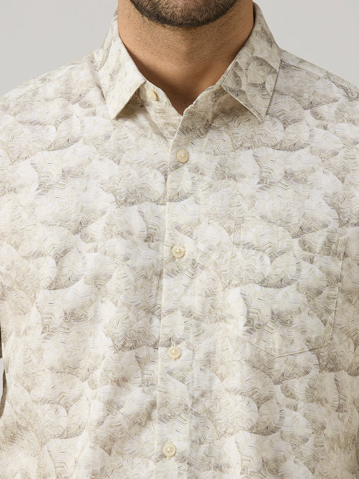 Men's Olive Printed Slim Fit Shirts