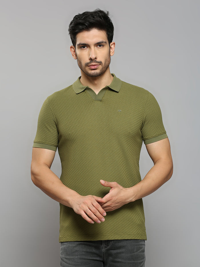 Men's Olive Printed Slim Fit T-Shirts