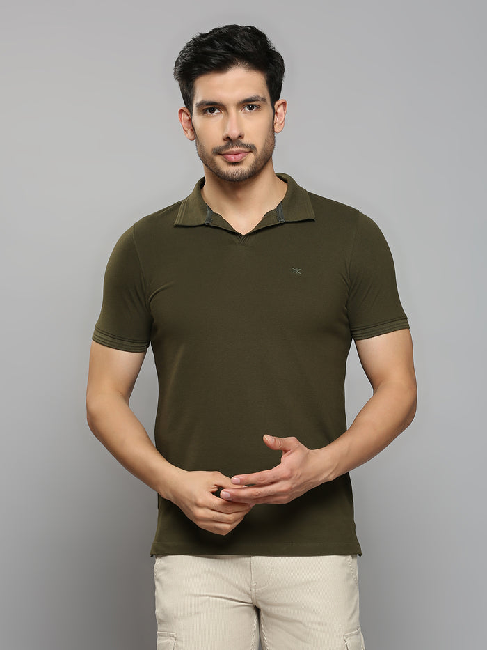 Men's Olive Printed Slim Fit T-Shirts
