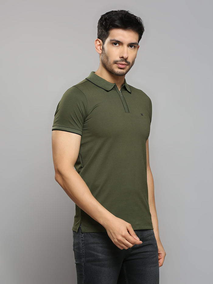 Men's Olive Printed Slim Fit T-Shirts