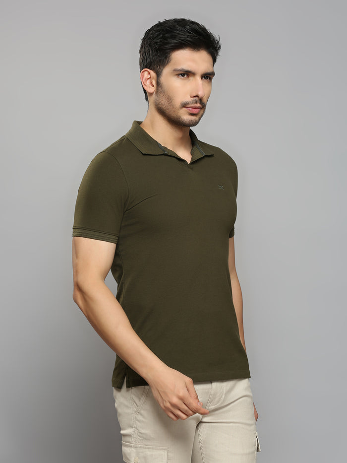 Men's Olive Printed Slim Fit T-Shirts