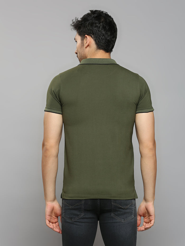 Men's Olive Printed Slim Fit T-Shirts