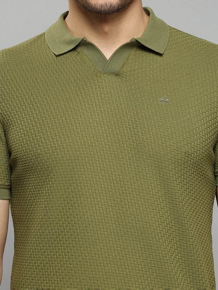 Men's Olive Printed Slim Fit T-Shirts