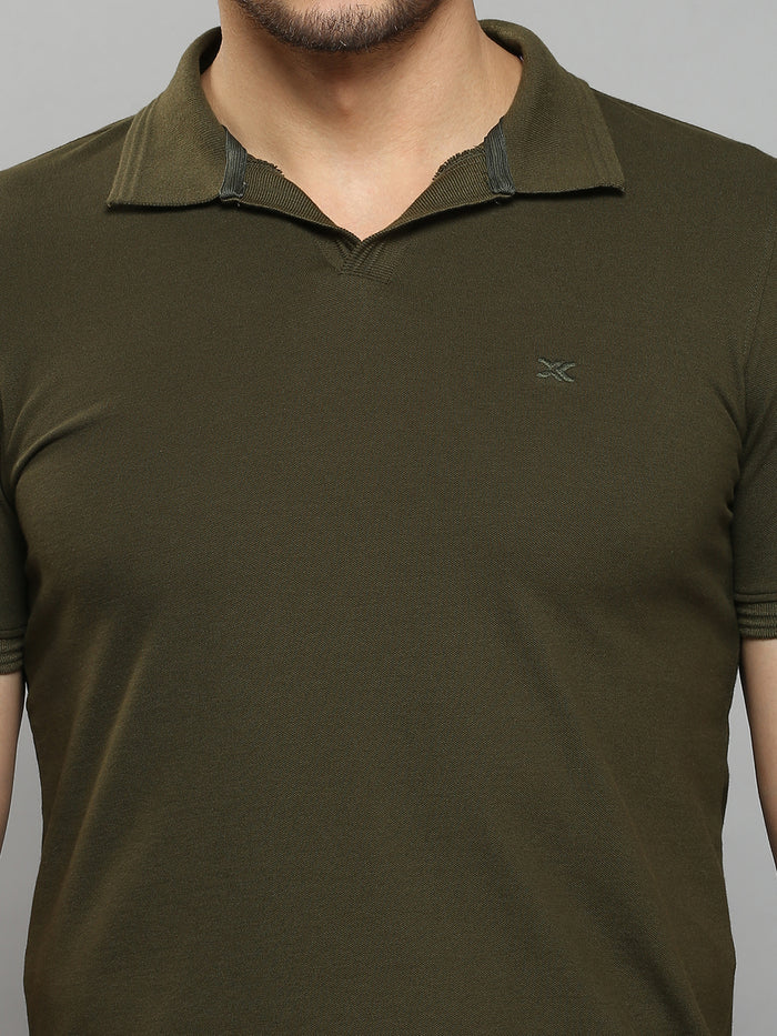 Men's Olive Printed Slim Fit T-Shirts