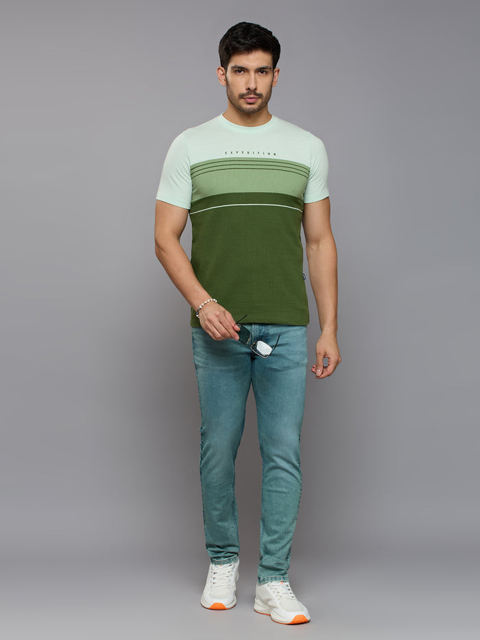 Men's Olive Printed Slim Fit T-Shirts