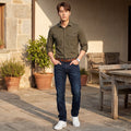 Men's Olive Solid Slim Fit Shirts